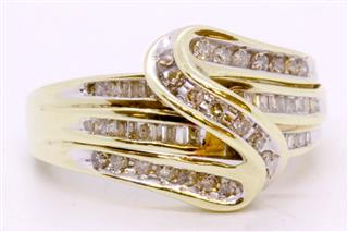 10K Solid Yellow Gold Channel Set Round & Baguette Diamond